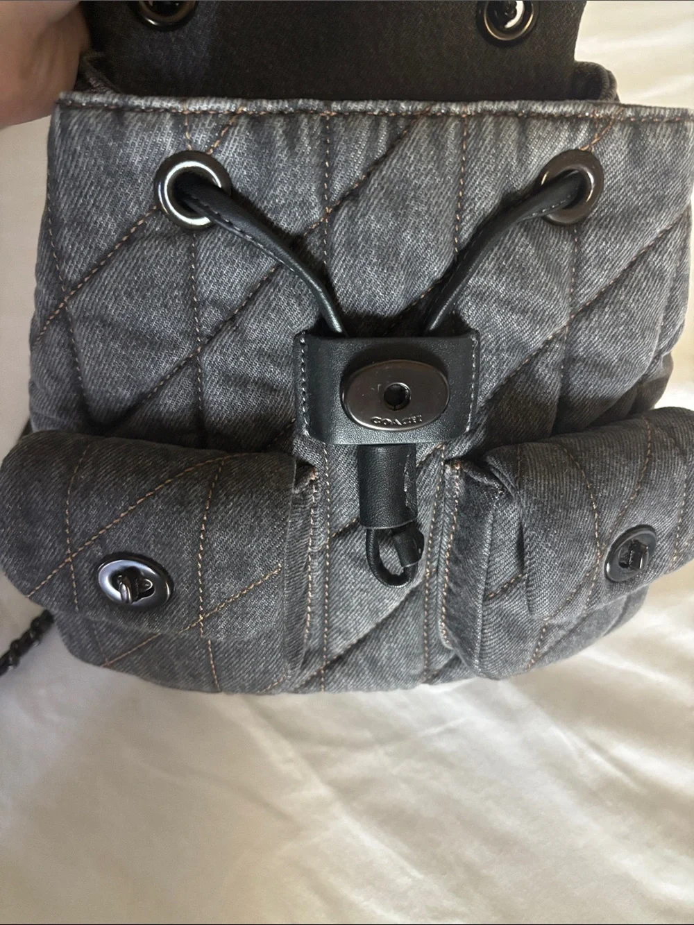Coach Quilted Tabby Backpack Washed Grey Denim